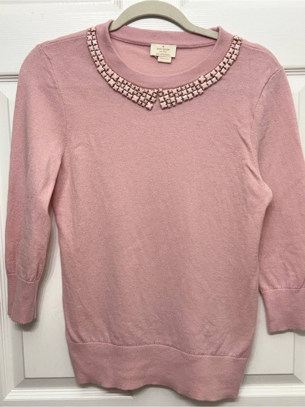 Kate Spade New York Embellished Merino Cashmere Sweater Pink Medium